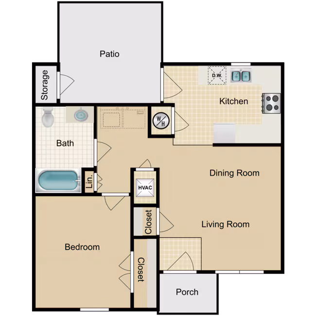 1 Bed 1 Bath 701 floor plan